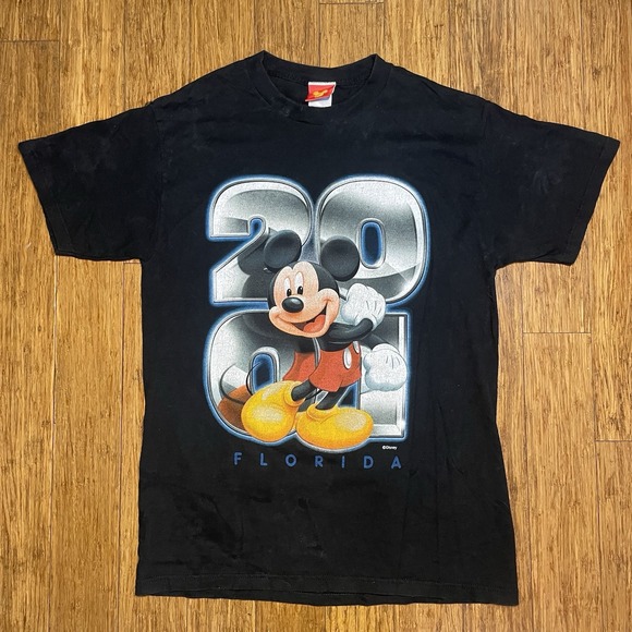 Vintage 2001 Disney MICKEY MOUSE T Shirt Mens Large Black Florida Y2K‎ Graphic - Picture 1 of 6